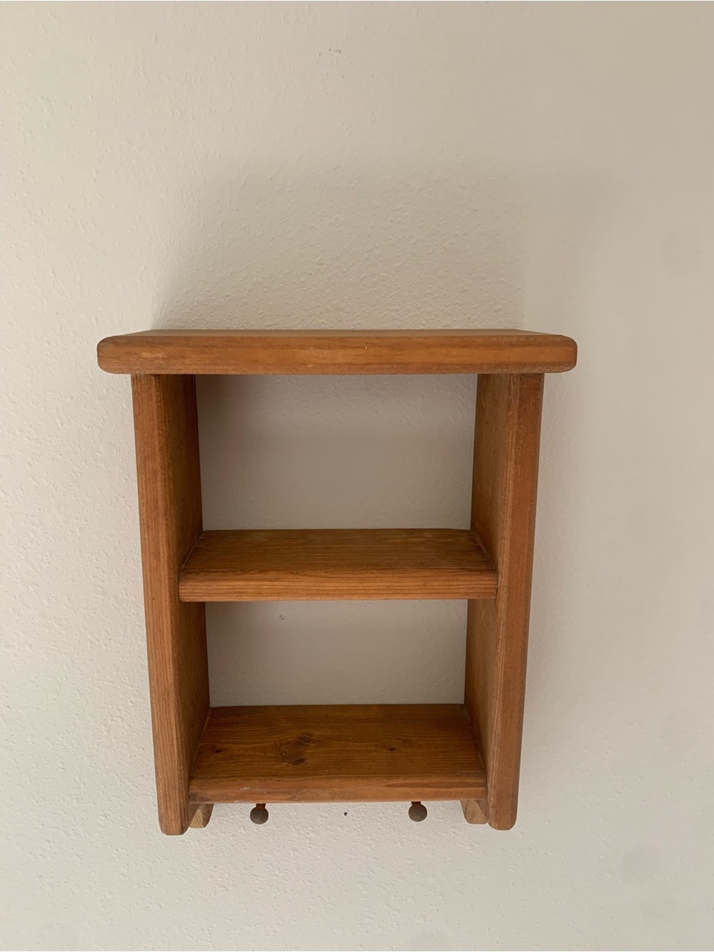 Wooden Wall Shelf Farmhouse Home Display Organizer  with Two Wood Pegs